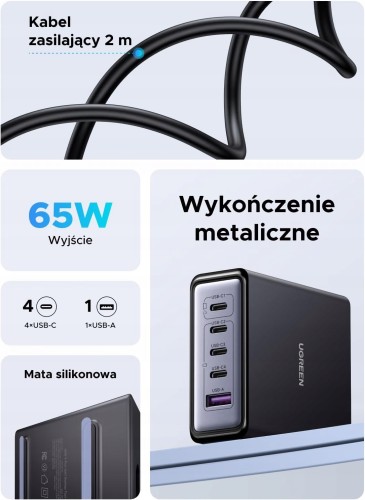 UGREEN Ładowarka USB C 65 W GaN Zasilacz 5 w 1 (4 USB-C 1 USB-A)